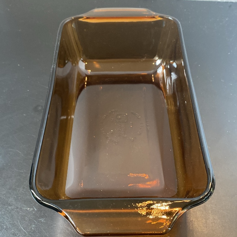 VTG Anchor Hocking amber glass bread meatloaf loaf pan dish 9x5.5” USA